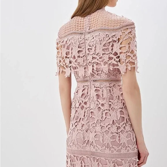Chi Chi London Rebeka Blush Pink High Neck Shawl Lace Midi Dress Size 8 - Picture 5 of 16
